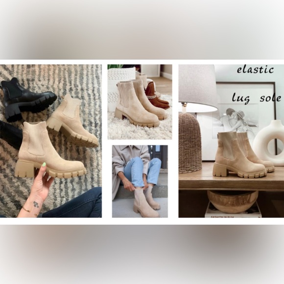 *NWT* Amazon Chelsea Chunky Block Heel Ankle Platform Booties / 7.5 / Tan - Picture 15 of 16